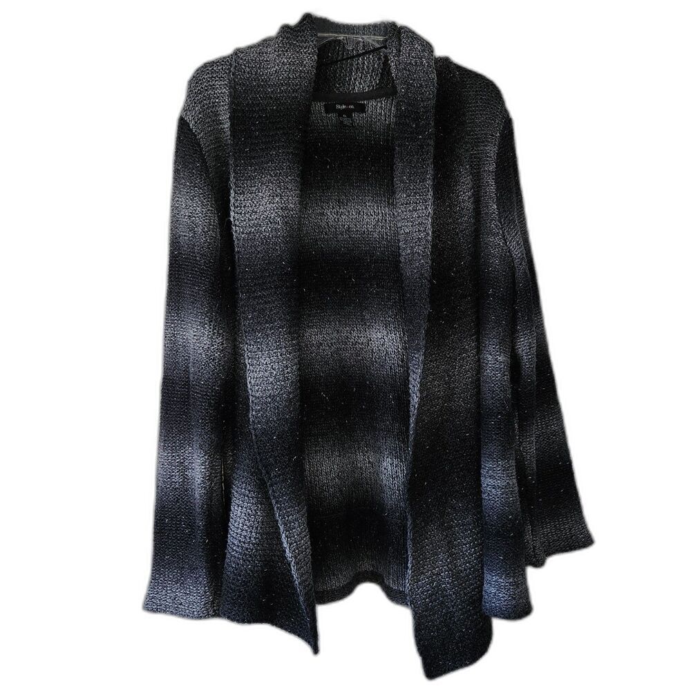 Style & Co. Gray Silver Striped Open Front Cardigan Size XL